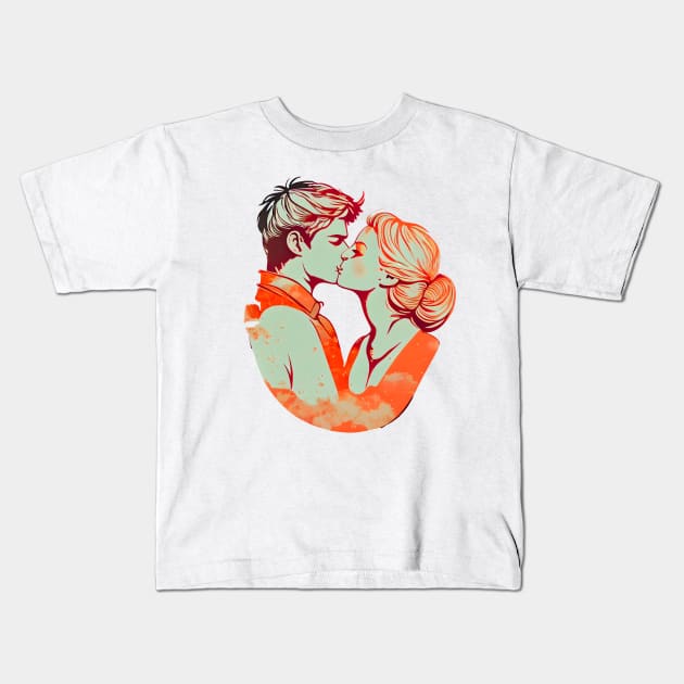 Sweet Cute Couple Kissing Color Kids T-Shirt by MLArtifex